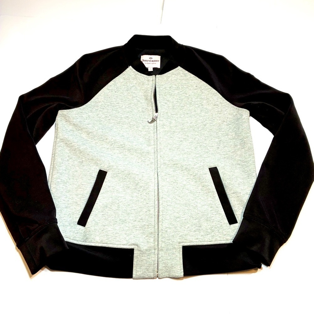 Juicy Couture Track Varsity Jacket Gray Black Medium Zip Front Sweatshirt